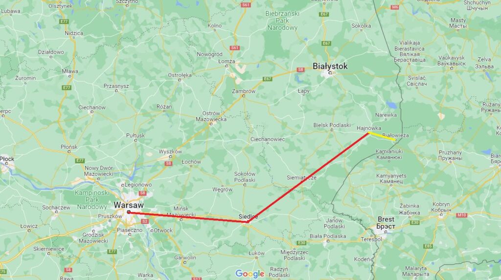Train trip from Warsaw to Bialowieza with added taxi ride